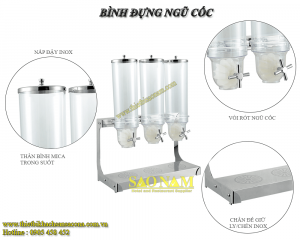 bình đựng ngũ cốc 3 ngăn