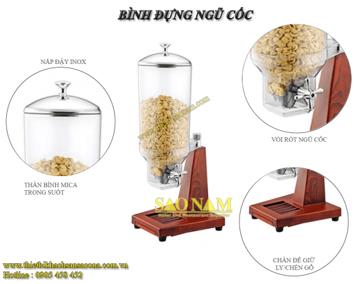 Bình Đựng Ngũ Cốc Chân Đế Gỗ 1 Ngăn