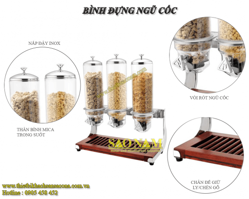 Bình Đựng Ngủ Cốc Chân Đế Gỗ 3 Ngăn