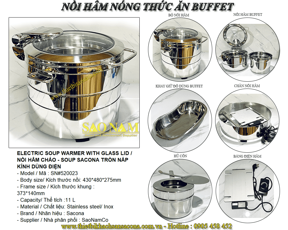 Nồi Hâm Buffet Tròn Cao Nắp Kiếng