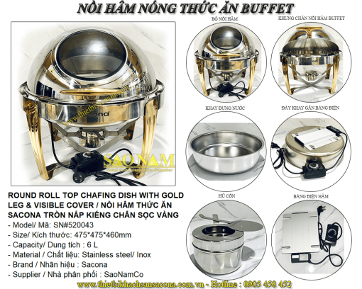 Nồi Hâm Buffet Tròn Nắp Kiếng