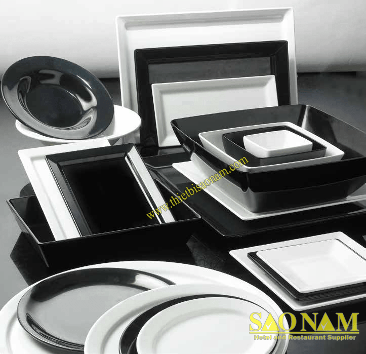 Bộ Tô Chén Dĩa Melamine - Horeca Extra Black White