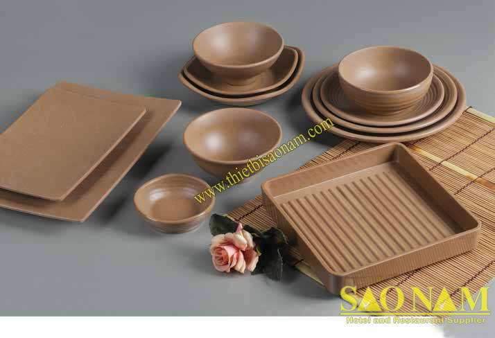 Bộ Tô Chén Dĩa Melamine - Matte Dark Brown