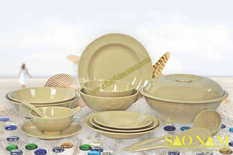 Bộ Tô Chén Dĩa Melamine - Stone Nâu Đá