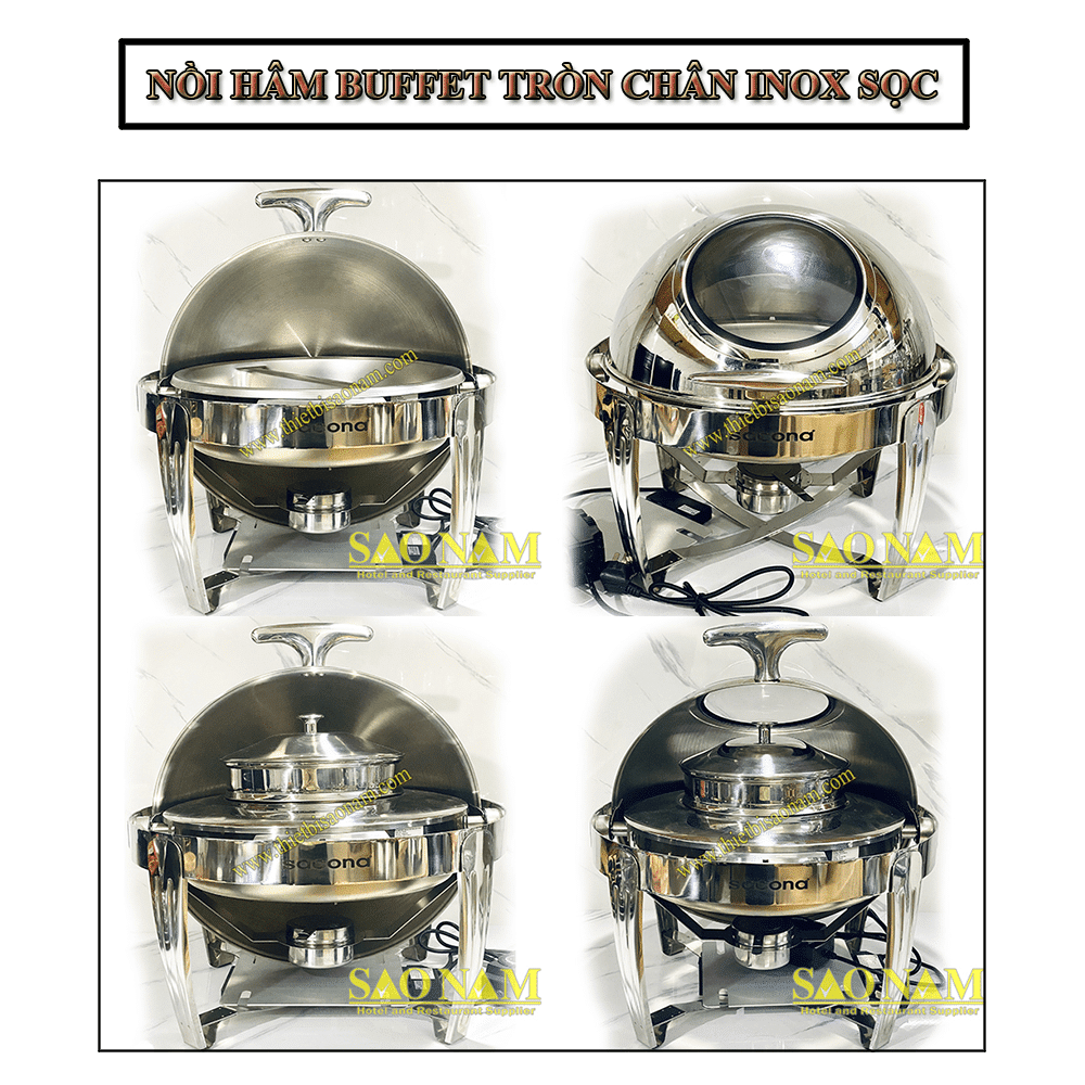 NỒI HÂM BUFFET TRÒN CHÂN INOX SỌC
