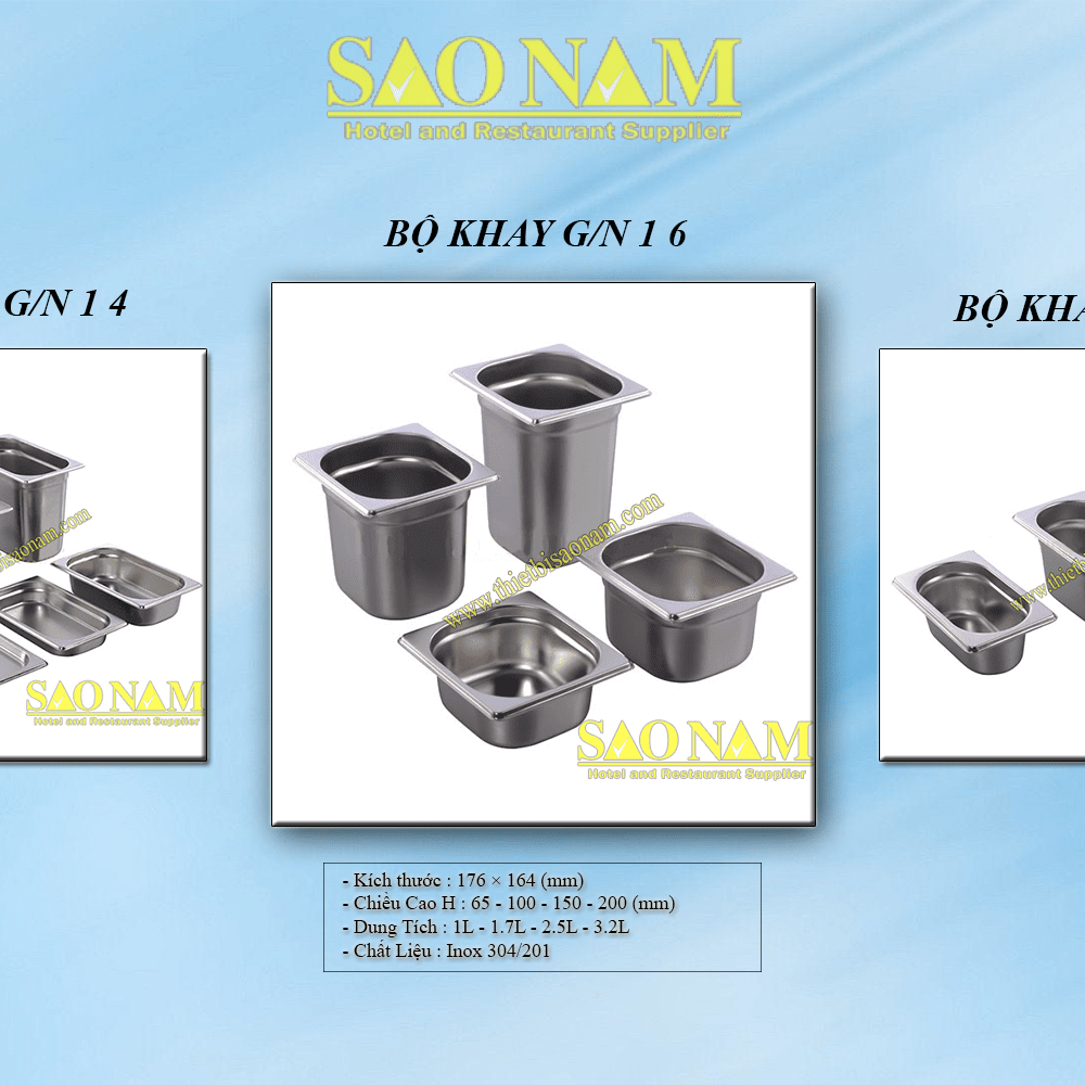 Khay đựng topping inox 1/6