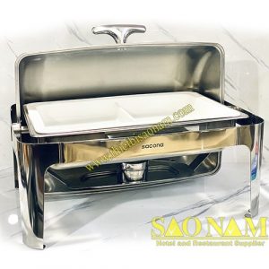 Nồi hâm buffet chữ nhật nắp inox chân inox