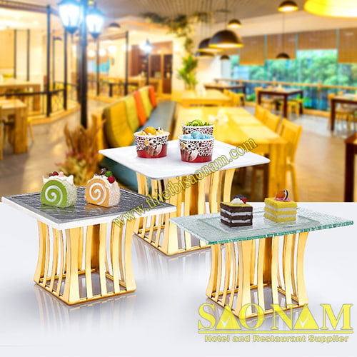 Chân đế trang trí buffet vuông mạ vàng