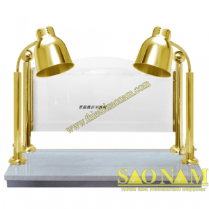 Đèn hâm nóng thức ăn buffet 2 bóng mạ vàng đế đá