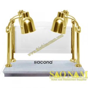 Đèn hâm thức ăn buffet 4 bóng mạ vàng đế đá