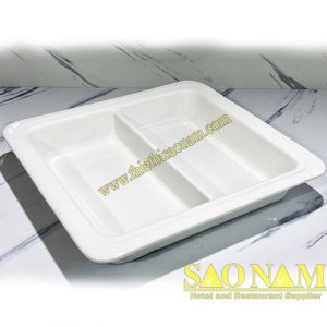 Khay g/n sứ vuông 2 ngăn