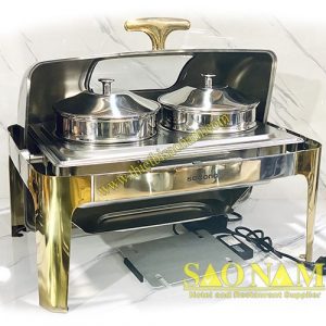 Nồi hâm cháo soup HCN nắp kính chân vàng