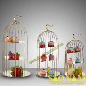 Kệ trưng bày thức ăn buffet lồng chim mạ vàng